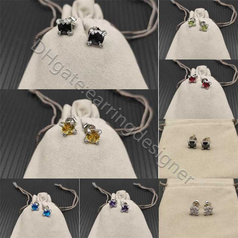 S925 Silver Plated designer Stud Earrings for Women Square Zircon 8mm Natural Crystal Healing Jewelry Earring Vintage Four-Prong Setting Classic Luxury Gift