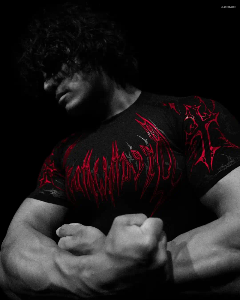 Men's T Shirts Breathedivinity Compression Clothing Fashion Tight Fitting Shirt Goth Quick Dry Workout Gym Red Stripe Unisex