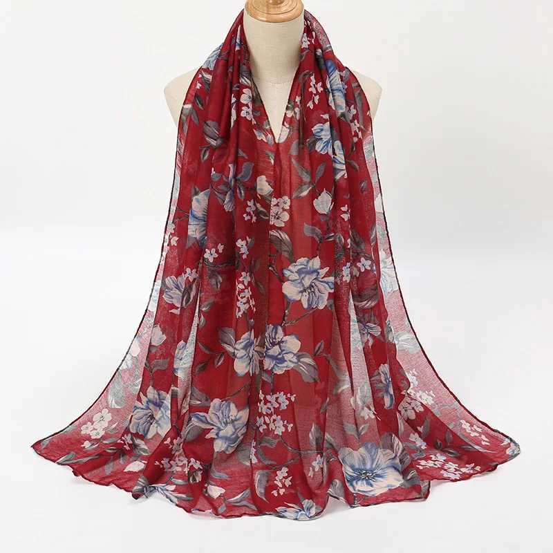 New Voile Floral Scarf For Women Girls Summer Retro Print Sunscreen Thin Scarves Soft Lady Foulard Viscose Female Wrap Shawls W250602