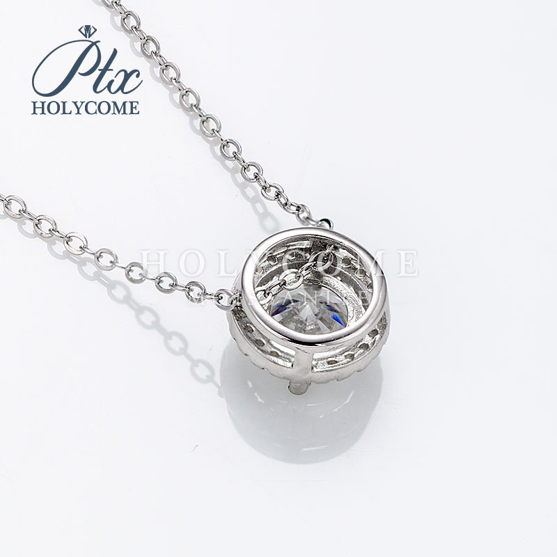 Fashion halo Round Brilliant Diamond Pendant Necklace 925 Sterling Silver Rhodium Plated 1CT D Color VVS Moissanite Jewelry for Women