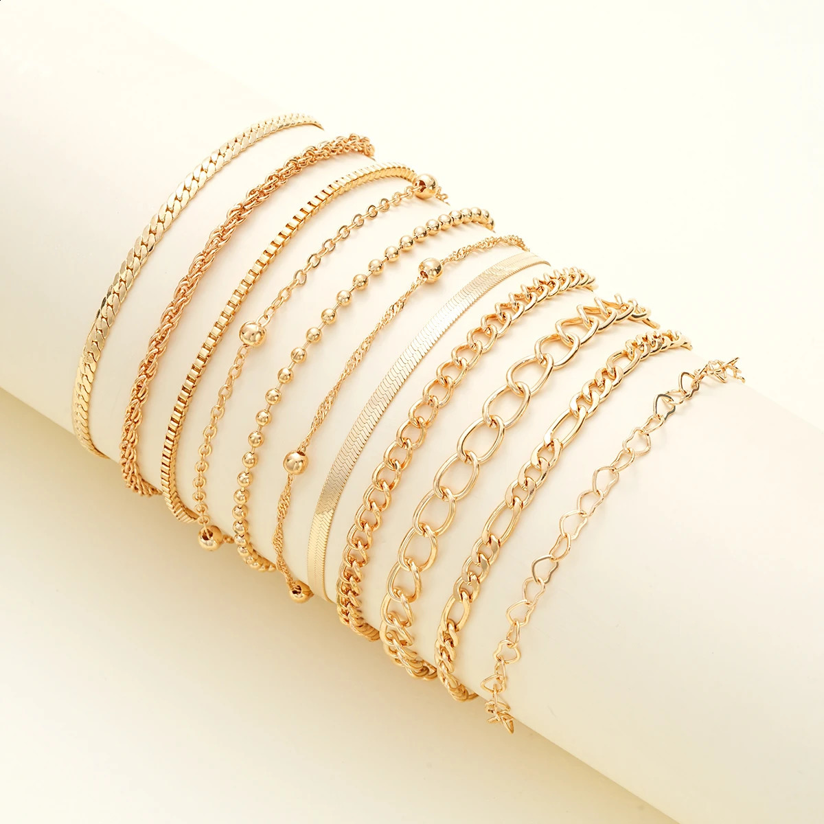 11 Pcs Simple Punk Gold Color Bracelet Set Heart Twist Cuban Chain Bracelet for Women Trendy Jewelry Gift Wholesale Drop 250528
