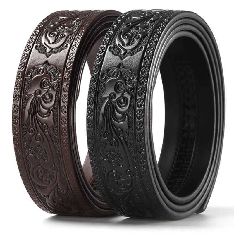 3.5cm Width Genuine Leather Luxury Automatic Buckle Belt Men Black Coffee Cowhide Belt High Quality Body Without Buckle StrapXJ250602