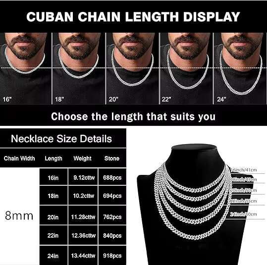 Moissanite Cuban Link Chain for Men Women VVS Iced Out Lab Mens Diamond Necklace 18K White Gold Plated 925 Sterling Silver