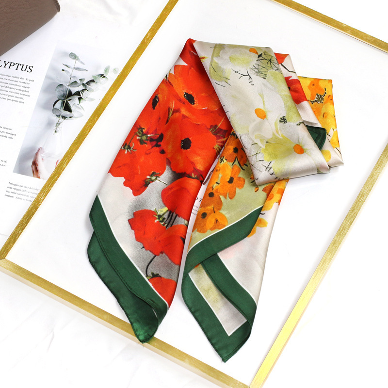 Green Versatile Faux Silk Spring Commuter Korean Fashion Professional Women Small Neck Scarf