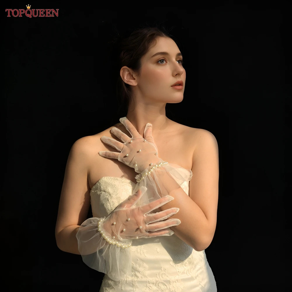 TOPQUEEN VM41A Elegant Pearls Bride Glove Vintage Wedding Gloves Elbow Length Finger Wedding Accessories Lady Bridal DIY Gloves 250530