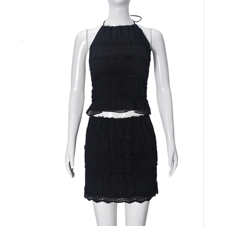 women's wear 51690 Sexy Hollow Out Ruffle Tube Backless Top Short Skirt Women's Fashion
