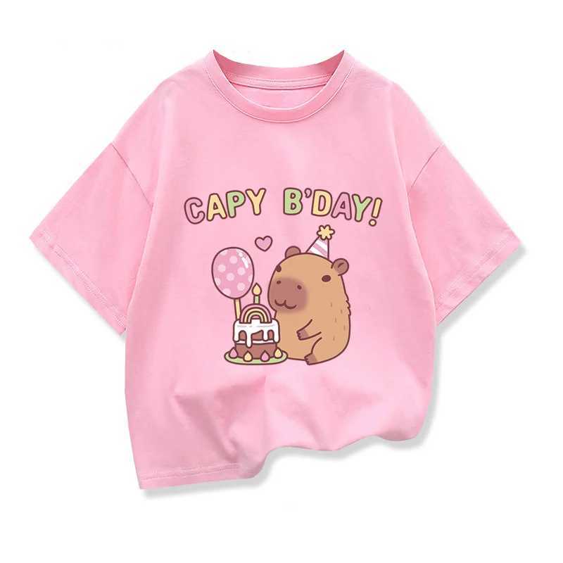 Kids Loose Clothes Short Sleeve T-shirt 2025 Boys Girls Cotton O-neck Tops Tee Summer Children Clothes Cute Capybara Printed T250603