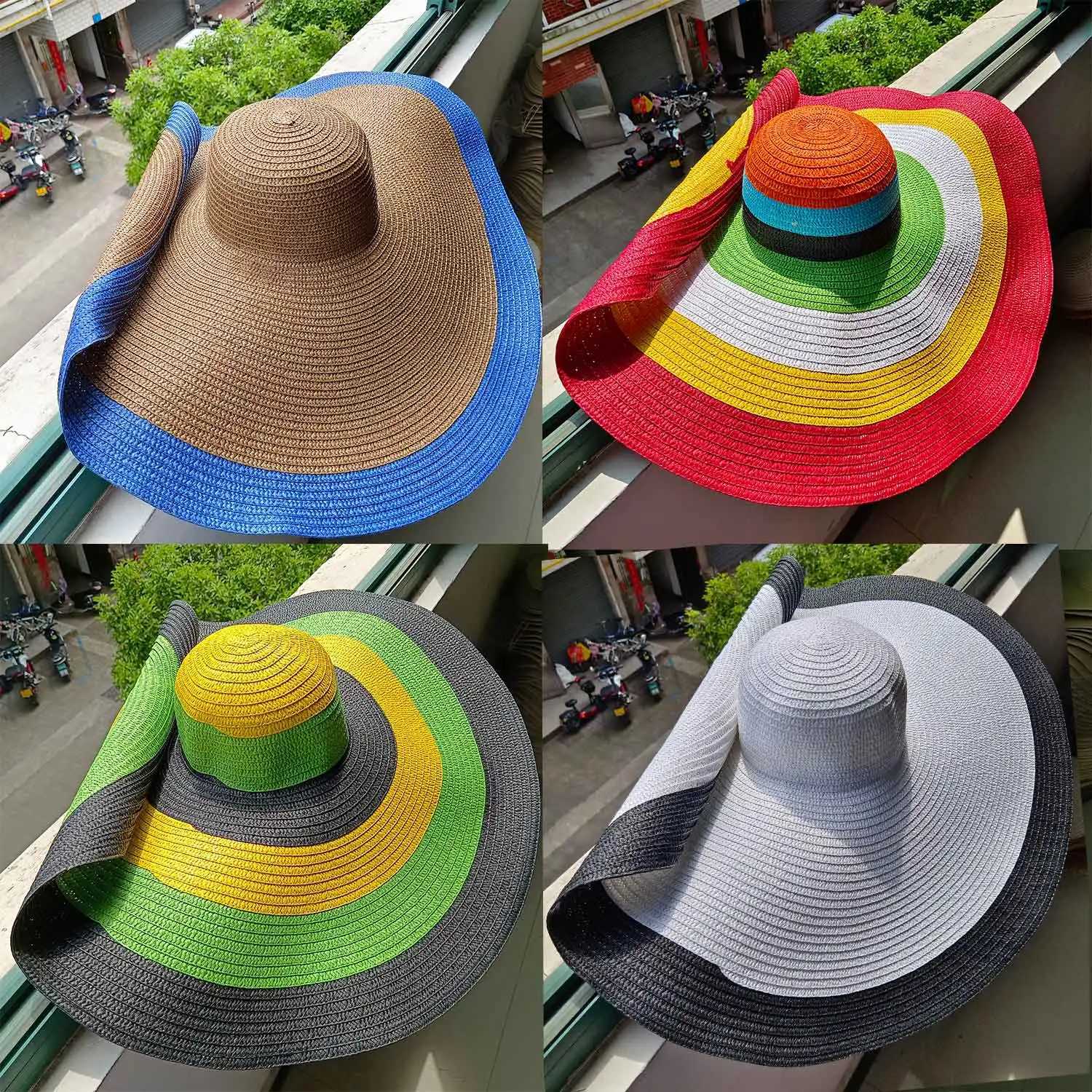 60CM Diameter Big Brim Hat Womens Sunshade Sun Hat French Men Women Beach Travel Straw Hat Summer Foldable Sun Hat Wholesale W250602