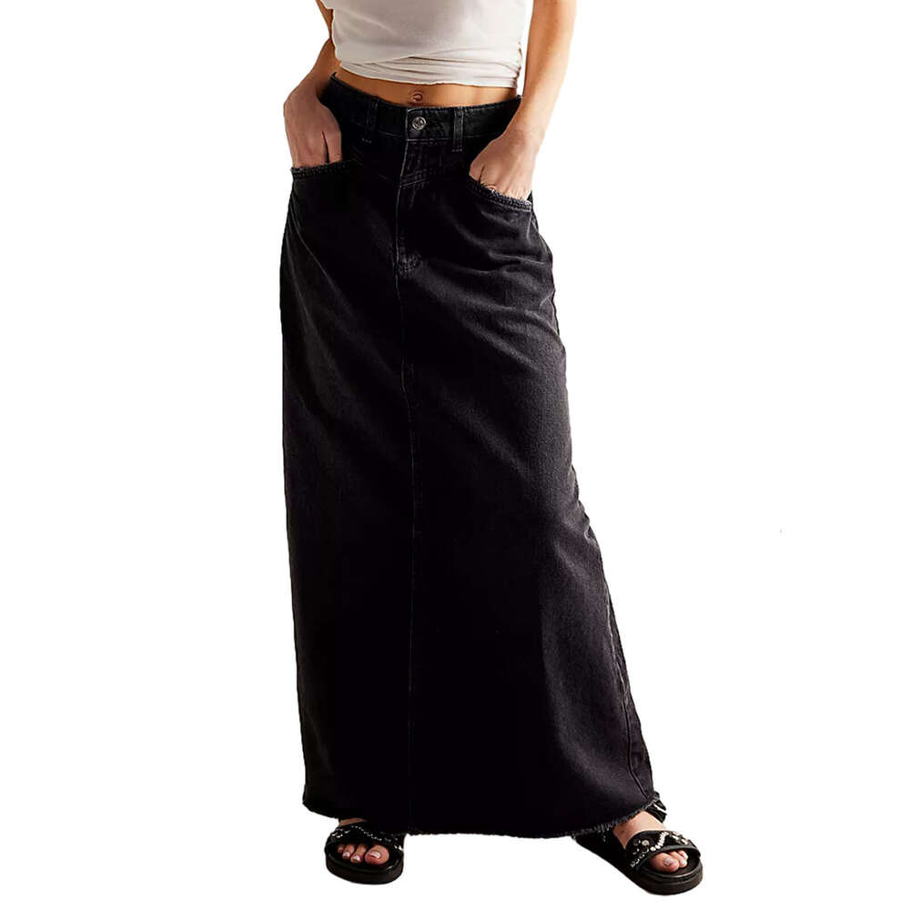 Summer Women's Loose Straight Casual Denim Midi Skirt B5