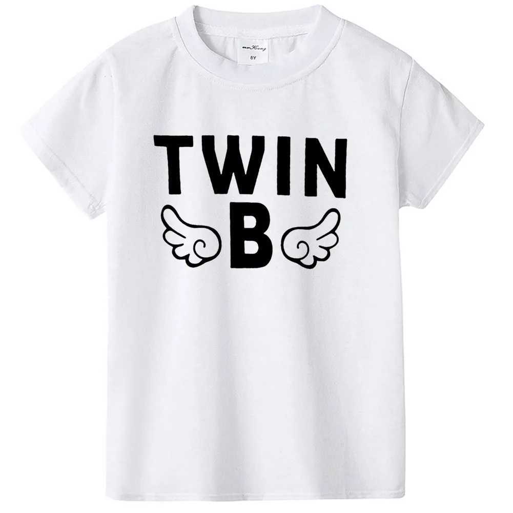 Twin A Twin B White Baby Kids Short Sleeve T Shirt Boys Girls Summer Twin Toddler Tops Tees Friends Twin Kids T-shirts T250603