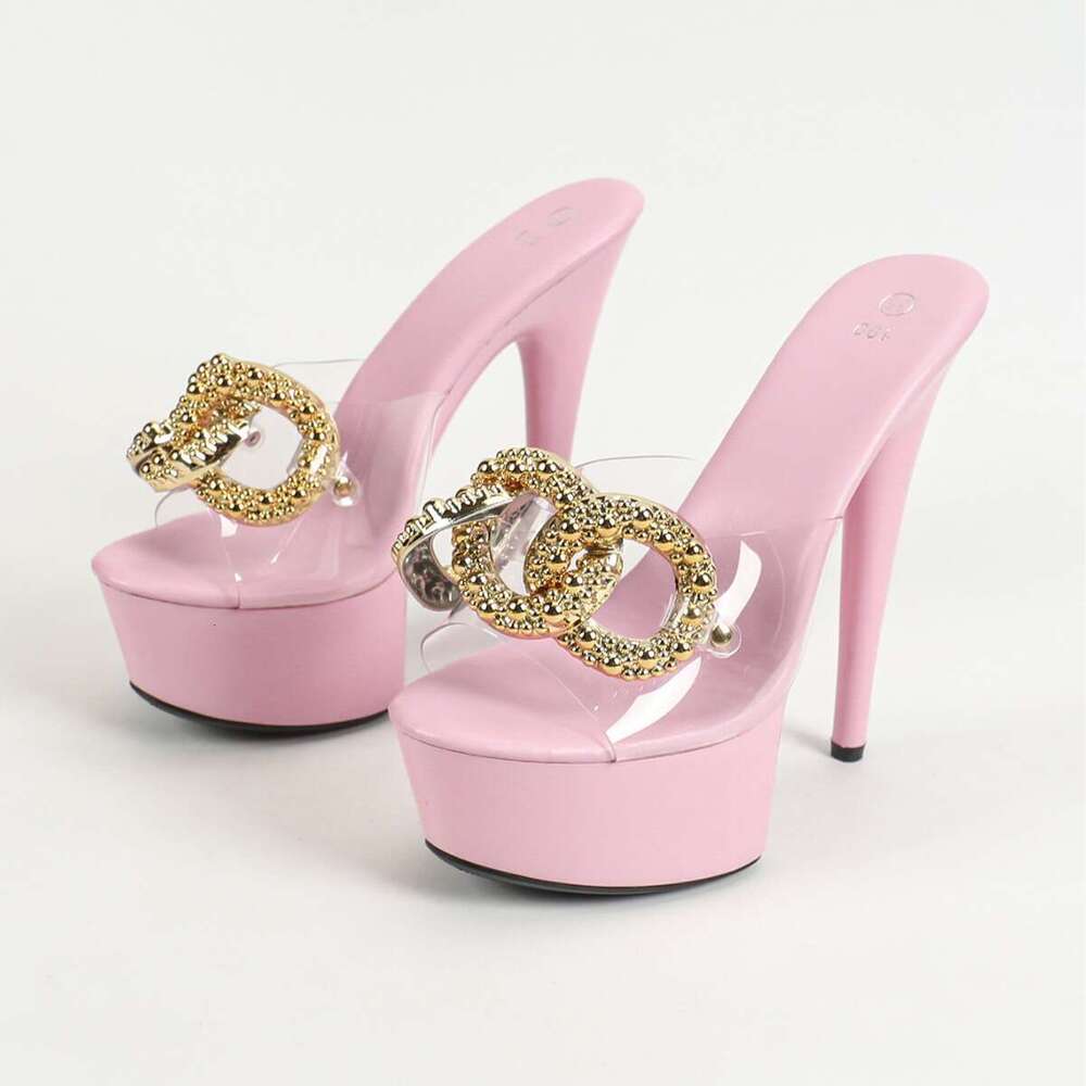 Super High Heels 8661-84 Runway Heels Stiletto Sexy Waterproof Platform 15Cm Extreme High Heel Slippers For Women Summer Platform High Heels
