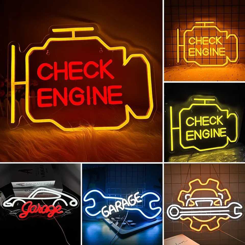 Check Engine Neon Sign LED Light Auto Room Garage Repair Shop Wall Decor Bar Party Club Luminous Atmosphere Lamp USB Power XJ250602