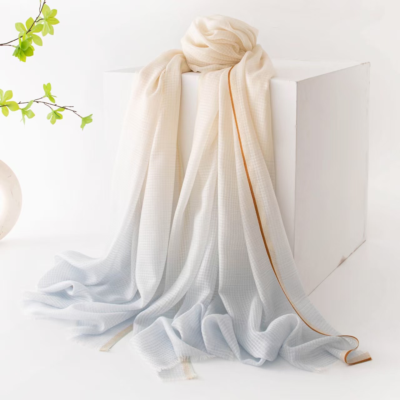 KKKK wool scarf 100% simple style gold silk border jacquard gradient scarf medium and long plaid shawl outer wear thin