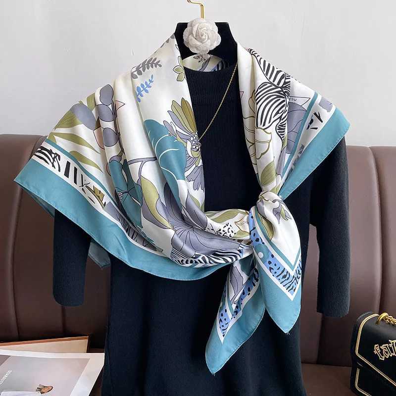 New Fashion Print Twill Silk Scarf Women Hijab Muslim Headband 90cm Square Bandana Foulard Summer Shawl Beach Stoles Echarpe W250602