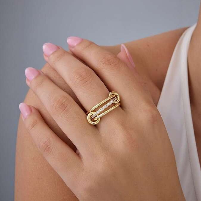 New Stacked Cubic Zirconia Thick Glossy Gold and Silver Double Ring