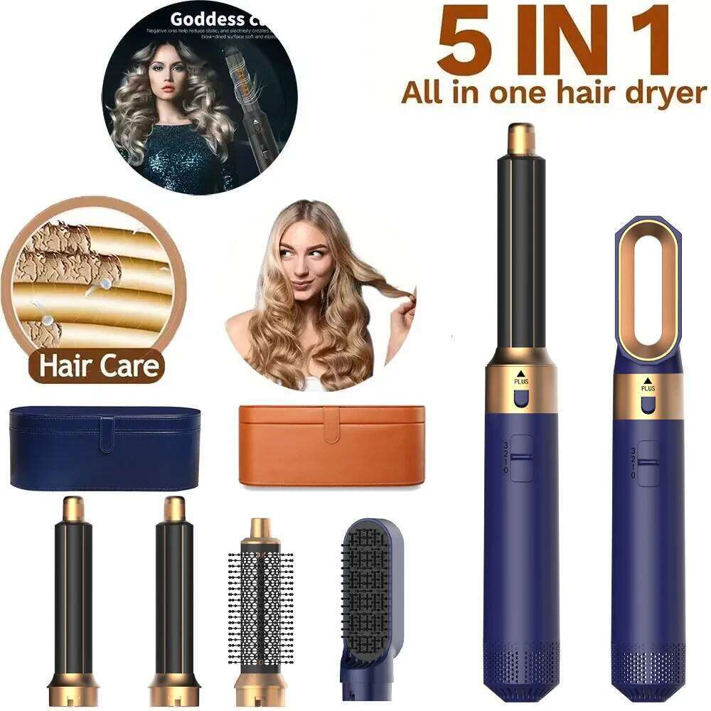 5 in 1 Hair Styler Set with Dryer Curling Brush Straightener Negative Ion Hot Air Comb