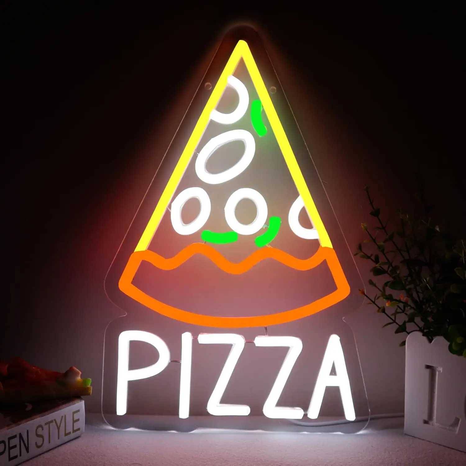Pizza Neon Sign for Pizzeria Wall Decor Pizza Shaped Light Up Sign for Fast Food Kitchen Shop Restaurant Bar Party Decoration XJ250602
