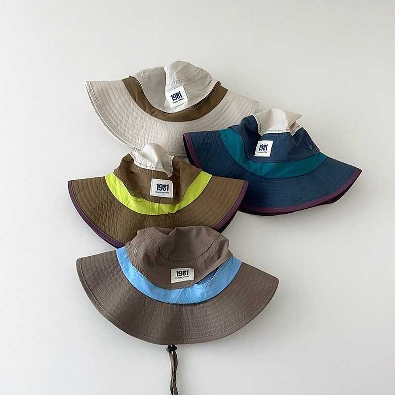 Retro Color Matching Strap Bucket Hats for Men and Women Summer Outdoor Quick-drying Breathable Thin Sunscreen Parent-child Cap W250602