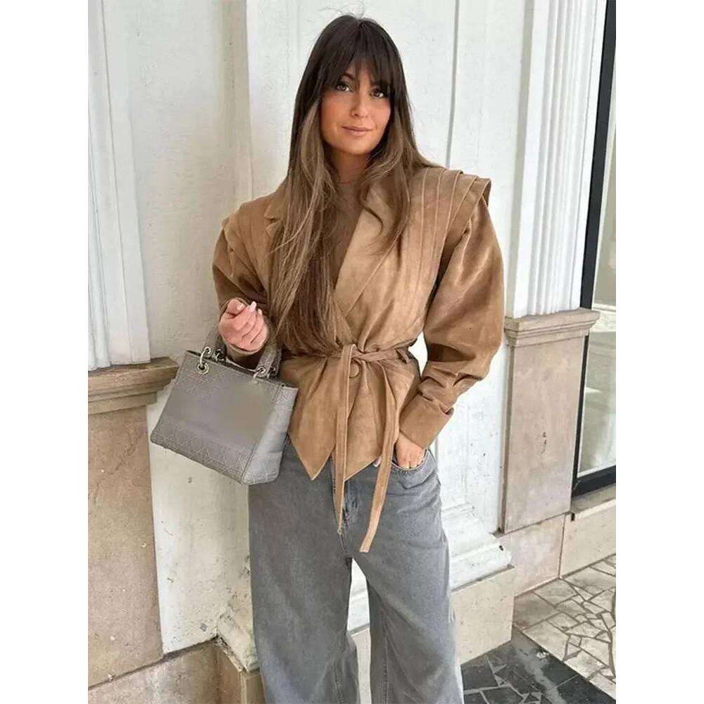 Fashion Retro Women Woolen Jacket Turn-down Collar Slim Fit Long Sleeve High Waist With Belt 2024 Autumn Lady Coat