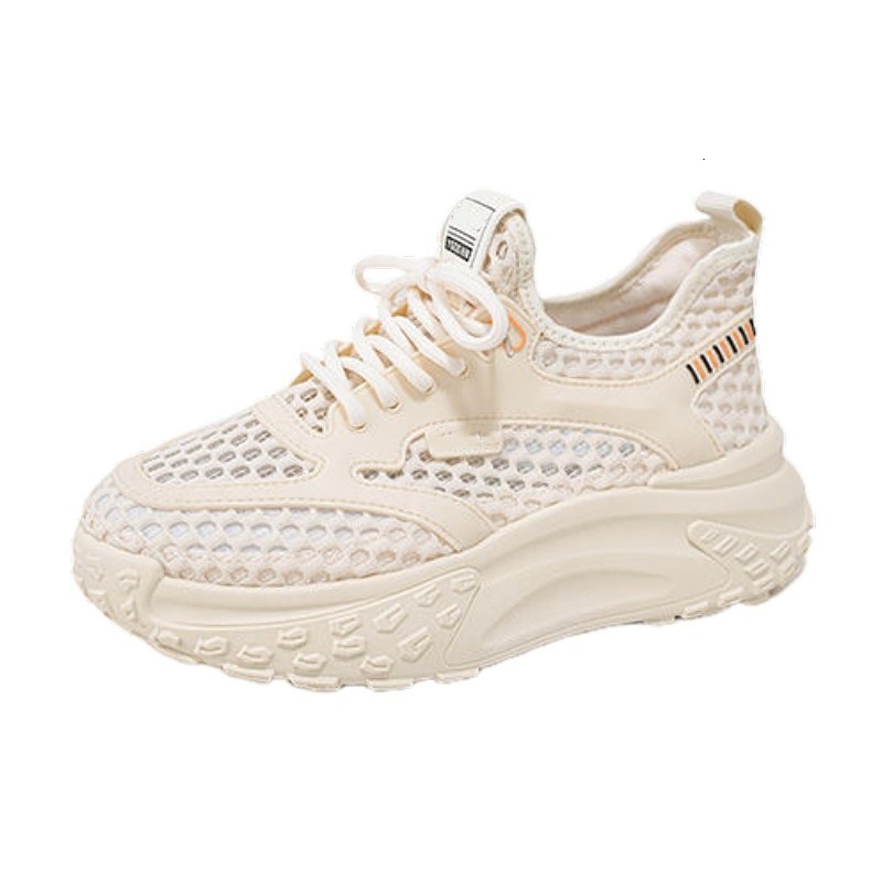 Mesh Hollow Breathable Soft Leather Dad Shoes For Women Summer New Thick Sole Versatile Casual Shoes Non Slip Casual Sneakers Ddmysaturn