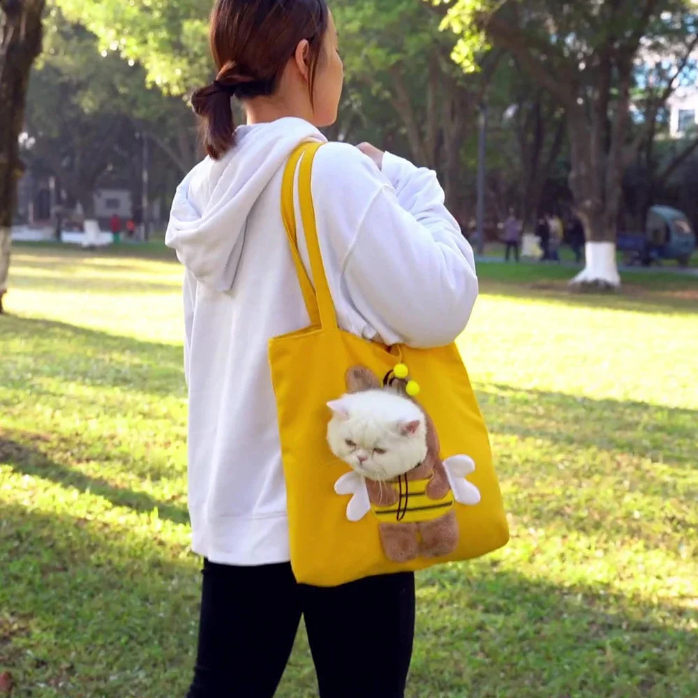 Fashion Cute Cat Canvas Shoulder Bag Portable Pet Cat Dog Bag Puppy Kitten Outdoor Travel Handbag Pet Carrying Supplies 250526