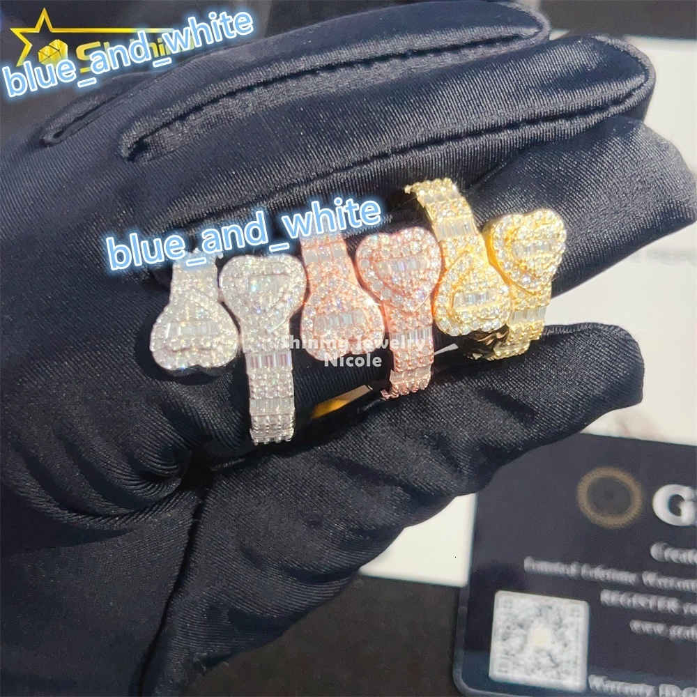 Hot Selling Top Quality Low Price Pass Diamond Tester Heart Cuban Rings 925 Sterling Silver Moissanite Ring