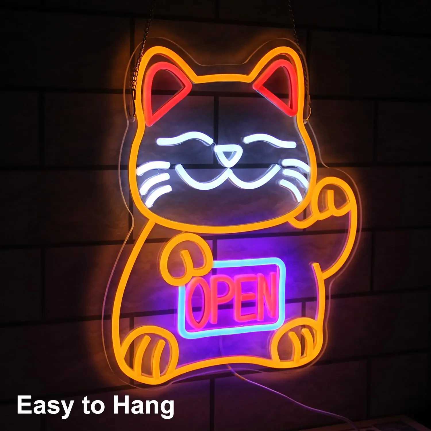 Lucky Cat Open Neon Sign USB Dimmable LED Sign for Restaurant Ramen Shop Izakaya Sushi Bar Decor Business Openings Decor Gift XJ250602