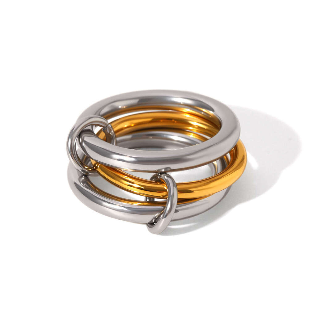 Stackable Stainless High-End Color-Block Connected Rings for Women Non-Fading Titanium Steel Jewelry