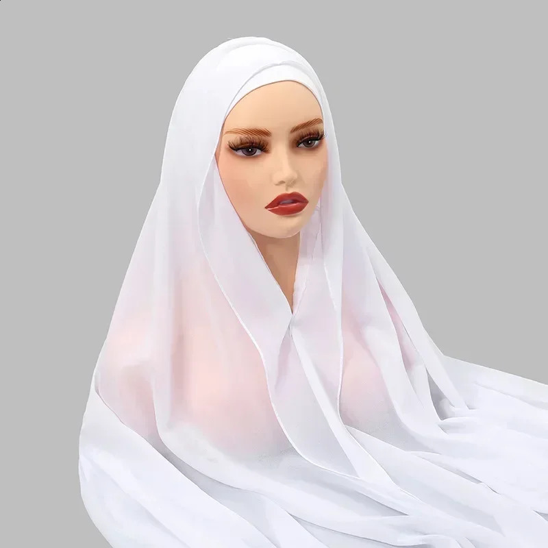 est Instant Chiffon Hijab with Magnetic Buckle Solid Color Woman Muslim Hijab Scarf Islamic Turban Fashion Headband Shawls 250530