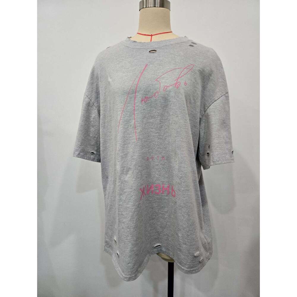 Thirteen Lines New Women's Letter Print Oversize Top Round Neck Drop Shoulder Trendy Versatile Short Sleeve T-Shirt B5