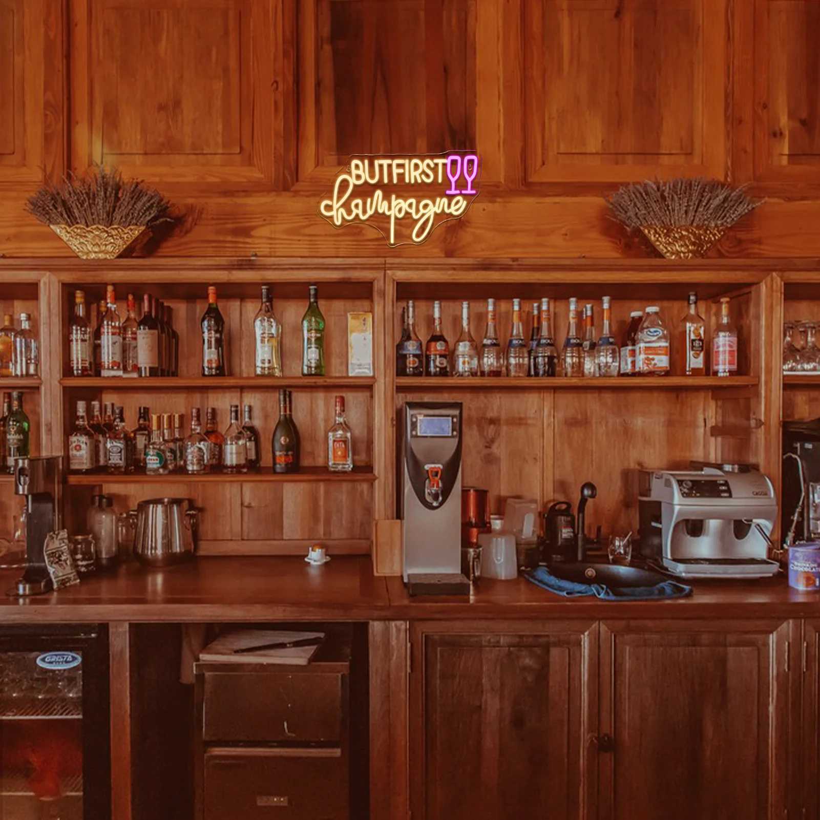 But First Champagne Neon Sign LED Light Up Sign Wall Decor for Home Bar Man Cave Birthdays Graduations Decor Light Dimmable USB XJ250602