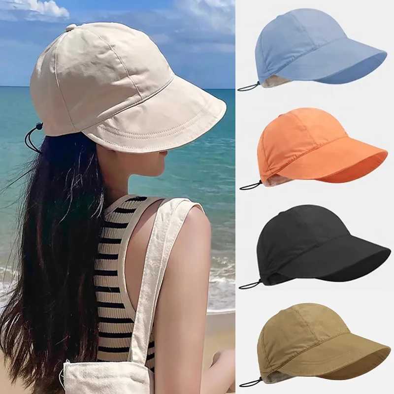 New Summer Hats for Women Foldable Baseball Cap Wide Large Brim Sunscreen Beach Caps Female Outdoor Casual Adjustable Bucket Hat W250602
