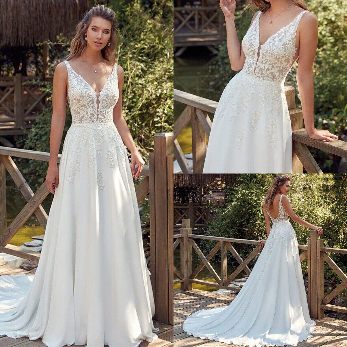 New Style European And American Women's Clothing Sexy Lace Dress Sleeveless Deep V Neck Wedding Dress Embroidered Long Dress