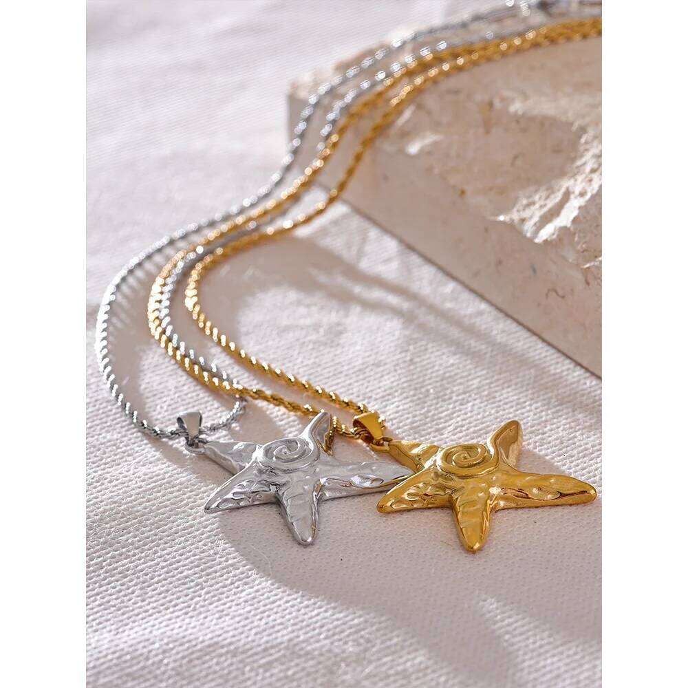 Yhpup 316L Stainless Steel Starfish Pendant Necklace Rust Proof Statement Gold PVD Plated Individualistic Holiday Jewelry