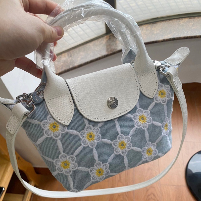 Top quality Brand High Quality New Style High-Quality New Floral Denim Mini Handbag Crossbody Bag Single Handle Dumpling Bag Box New Free Delivery Des