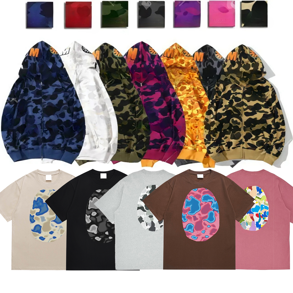 Designer Hoodie Mens Full Zip Up Shark Hoodies for Woman Camouflage Jacket Hoody Hooded Sweatshirt Man Womens Sweater Long Sleeve Tech Fleece Cardigan