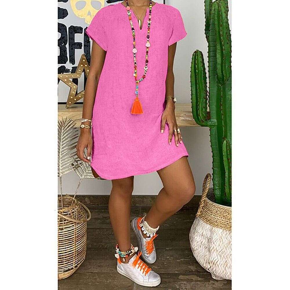 Dresses for Woman Elegant Tender Vestido Designer Dresses Devise 2025 New Hot Selling Spring/summer Loose Skirt Short Sleeved V-neck Solid Color Woven