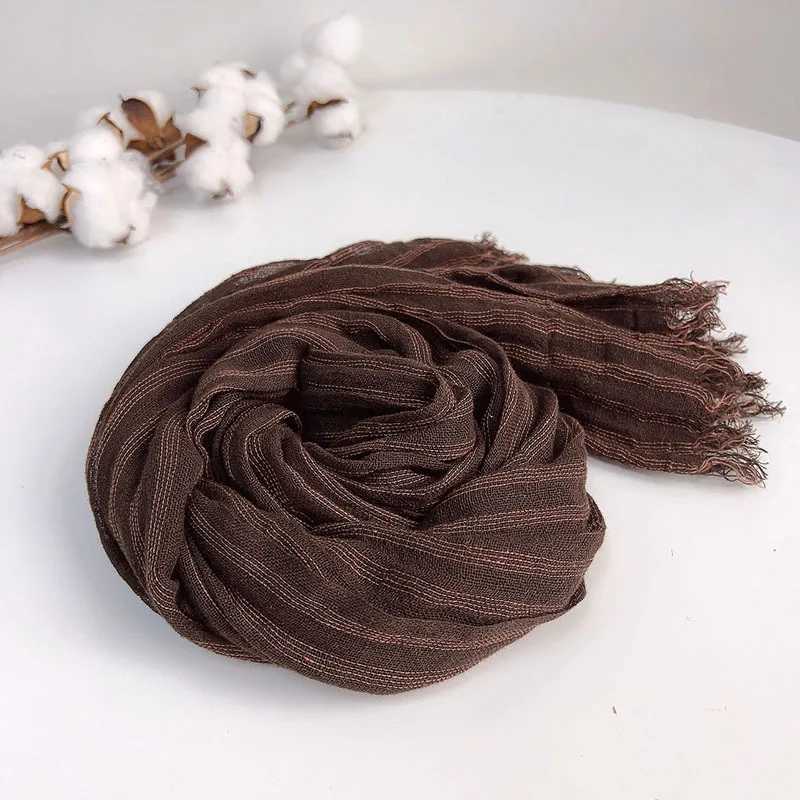 Men/Women Spring/Summer Cotton Linen Brown Versatile Striped Scarf W250602