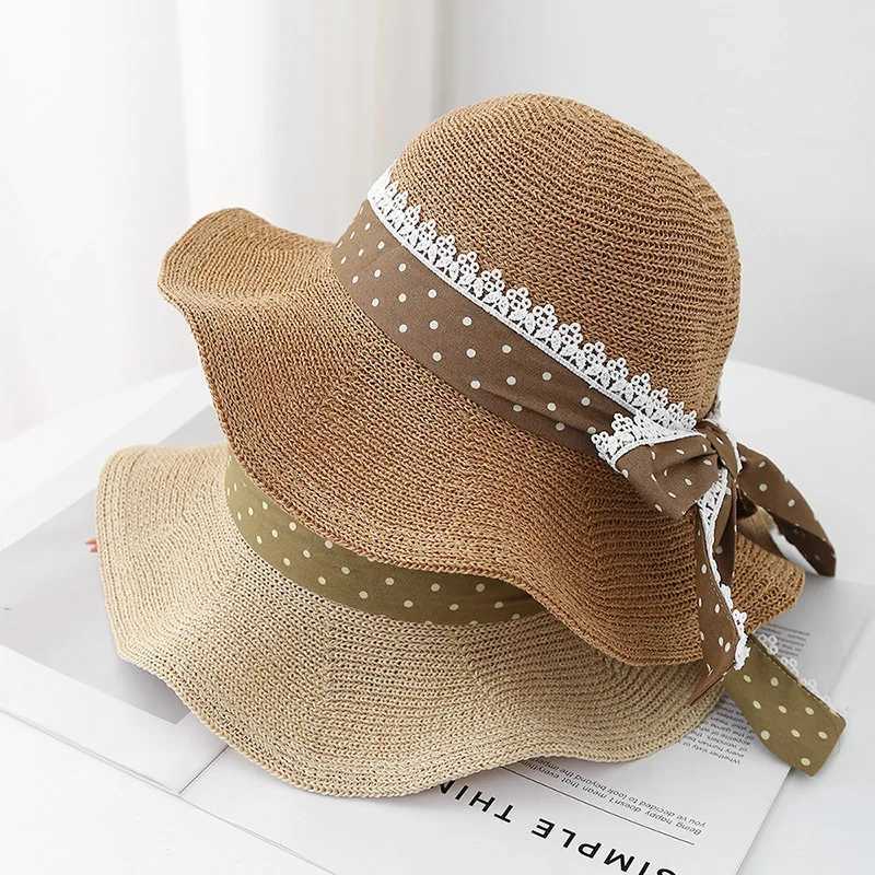 Womens Summer Bucket Hat Wide Brim Dot Bow Beach Sun Hat Elegant Fisherman Style For Outdoor Travel Fashion Accessories W250602