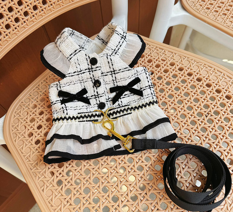 Cute Dog Dress Clothes for Small Dogs Cats, Princess Style Dog Harness Dresses Leash Set with Bow Accessories Birthday Puppy Dress Yorkies Chihuahua O
