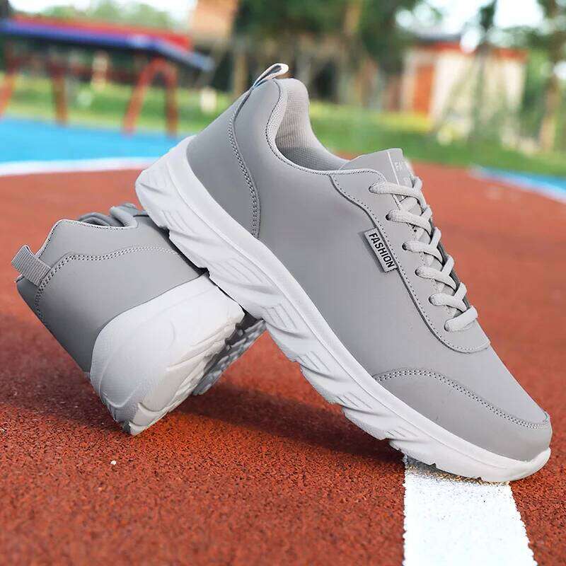 Men Sneakers Black Lace Up Athletic Male Leather Casual Sport Flat Trendy Lightweight Walking Running Fiess Shoes