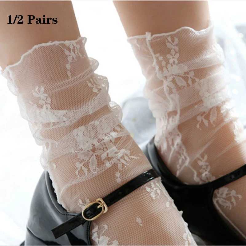 1/2 Pairs Thin Socks Women Summer Ultra Breathable Transparent Lace Socks Lolita Soft Sexy White Ins Mid Socks Fishnet Woman T250602