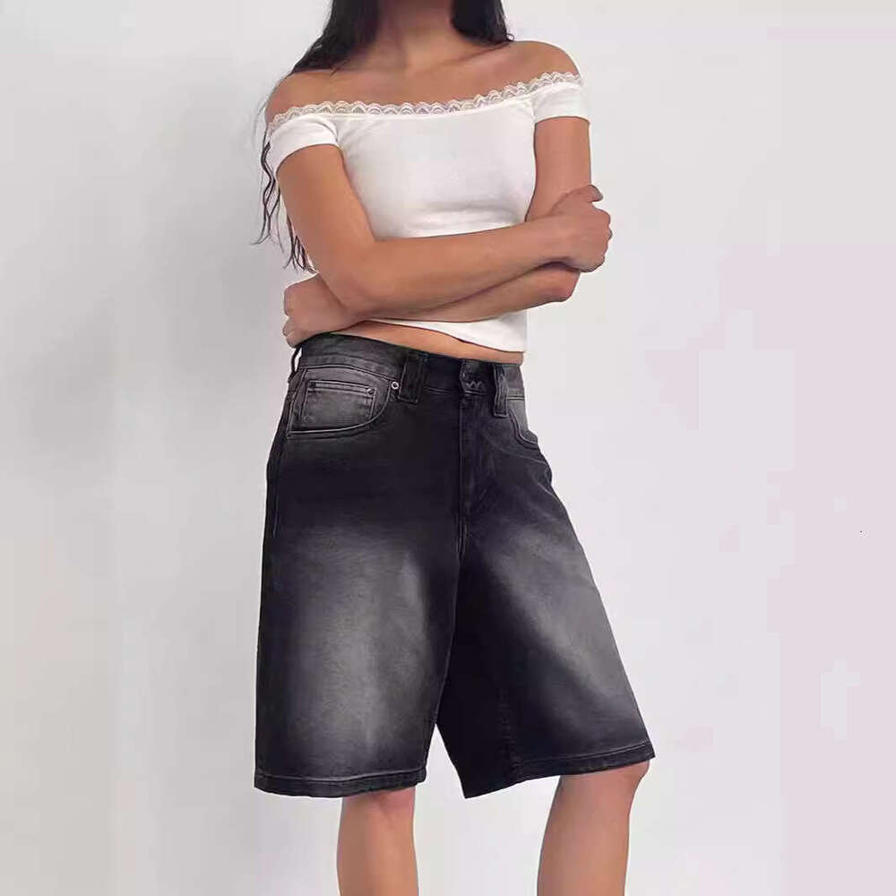 Loose Non-Stretch Denim Mid-Length For Women, Cropped Pants B5
