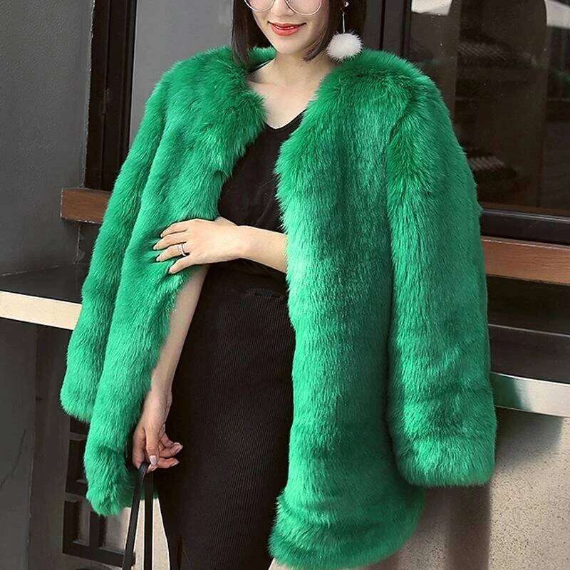 Coat Women Pink Green Black 6 Color S-4XL Plus Size Faux Rabbit Fur Jacket Autumn Winter Fashion Loose Warmth Clothing