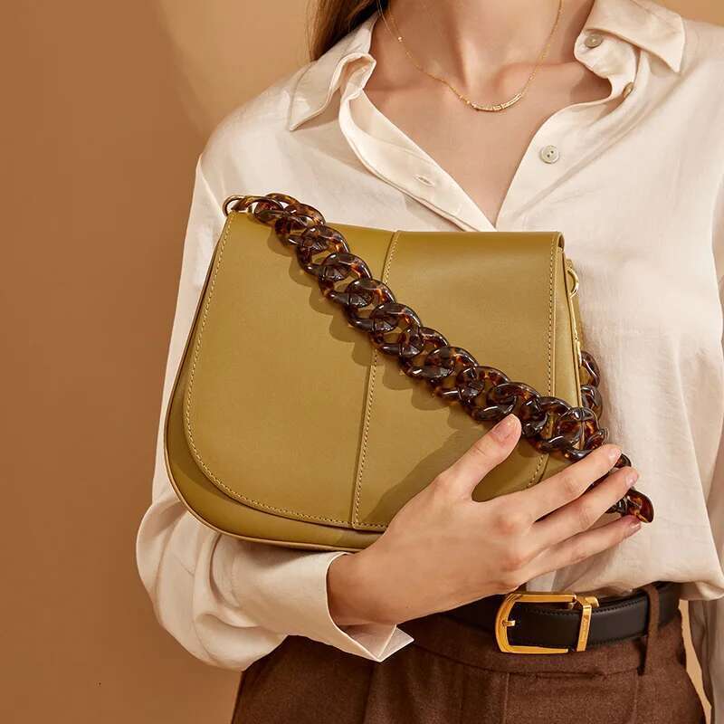 BEAU TODAY Handbags Women Leather Texture Acrylic Chain Hand Carry Simple Female Shoulder Messenger Bags 62036