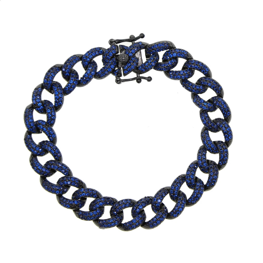 Hip Hop Bling Iced Out Miami Cuban Chain Bracelets Micro Pave Rainbow Red Green Blue CZ Colorful Women Men Fashion Jewelry 250530