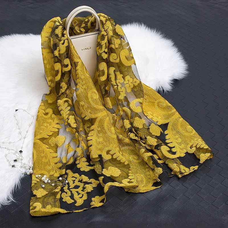 Spring and Summer of the New-style Organza lace Splicing Scarf Female cut silk Scarf Cashew Flower Pattern scarf W250602