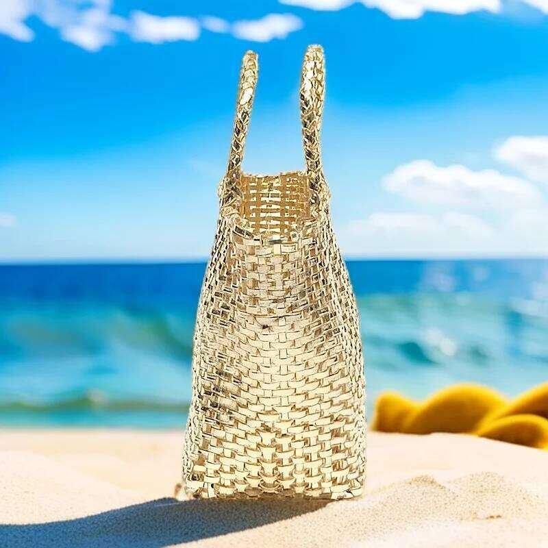 New beach bag simple and versatile solid color crossbody bag pure polyester woven bag hand woven women's bag