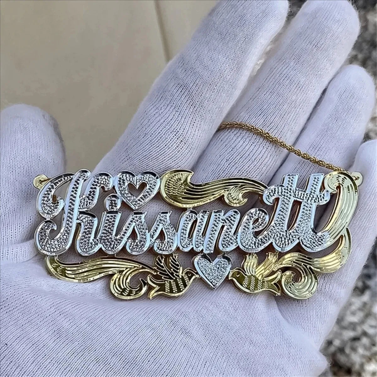 18K Gold Custom Name Necklace Two Tone Personalized Jewelry Stainless Steel Necklaces Double Plate 3D Name Plate Gift 250529