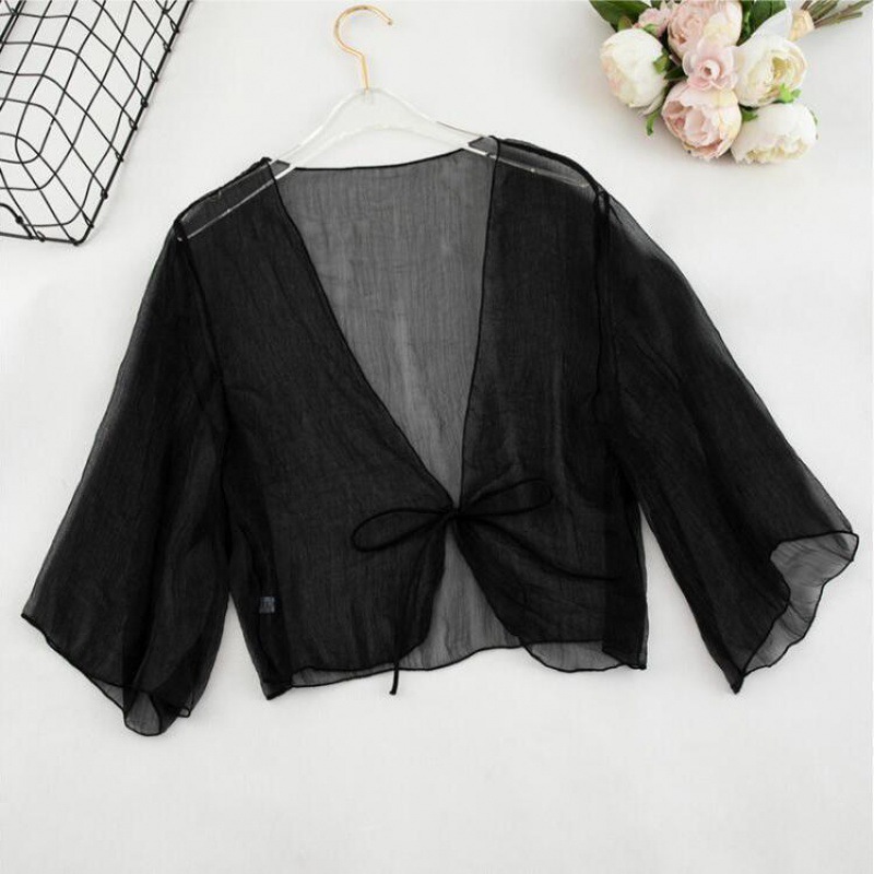 K908 Chiffon shawl short small outer shawl with suspender skirt sun protection clothing female 2024 summer cardigan small outer cross-border